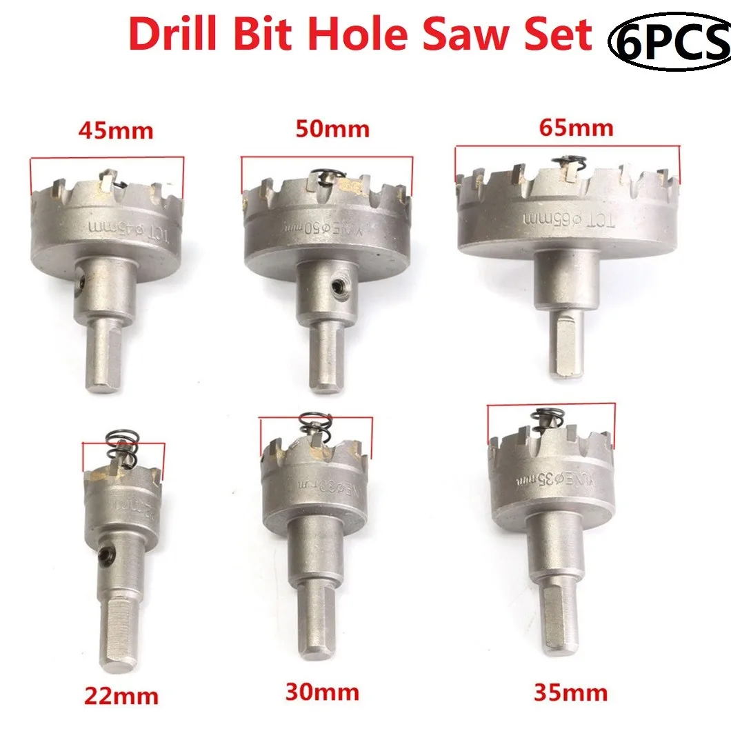 6Pcs 22mm 30mm 35mm 45mm 50mm 65mm Carbide Tip Core Drill Bit Metal Cutter Core Hole Saw Metalworking Tools Hole Openers
6Pcs 22mm 30mm 35mm 45mm 50mm 65mm Carbide Tip Core Drill Bit Metal Cutter Core Hole Saw Metalworking Tools Hole Openers