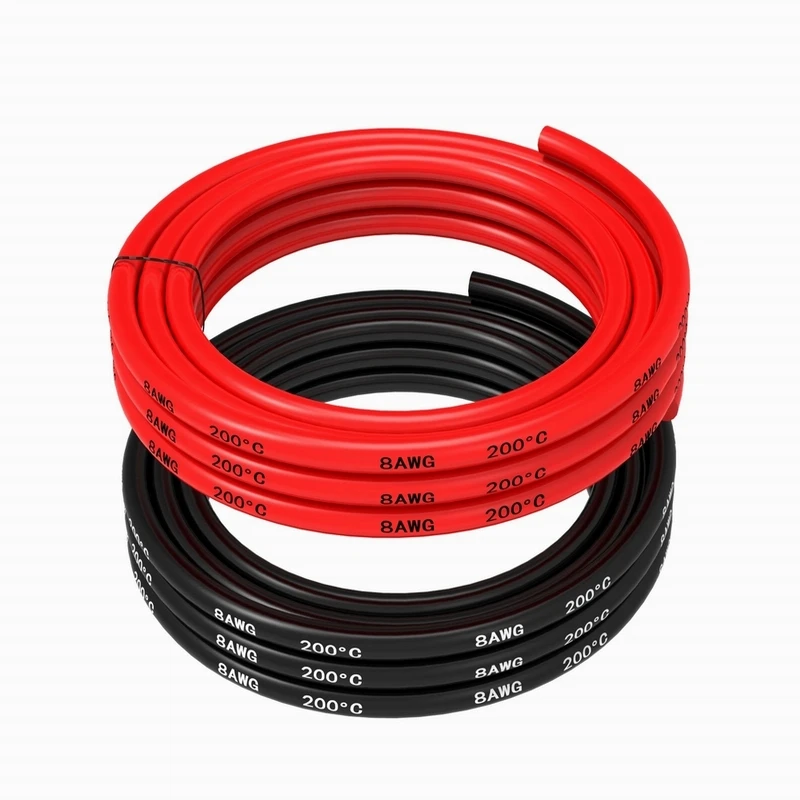 

8 Gauge Electrical Wire Battery Cable 3m Black And 3m Red 8AWG-1650 Strands of Tinned Copper Wire , solder through quickly