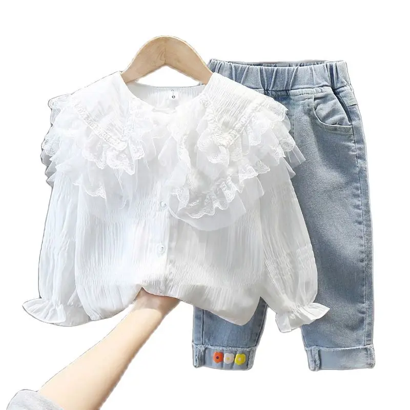Korean Spring Kids Girls Clothes Suit Children Long Sleeve Lace Ruffles Blouse + Jeans 2pcs Baby Girl Autumn Sweet Clothing Set
Korean Spring Kids Girls Clothes Suit Children Long Sleeve Lace Ruffles Blouse + Jeans 2pcs Baby Girl Autumn Sweet Clothing Set