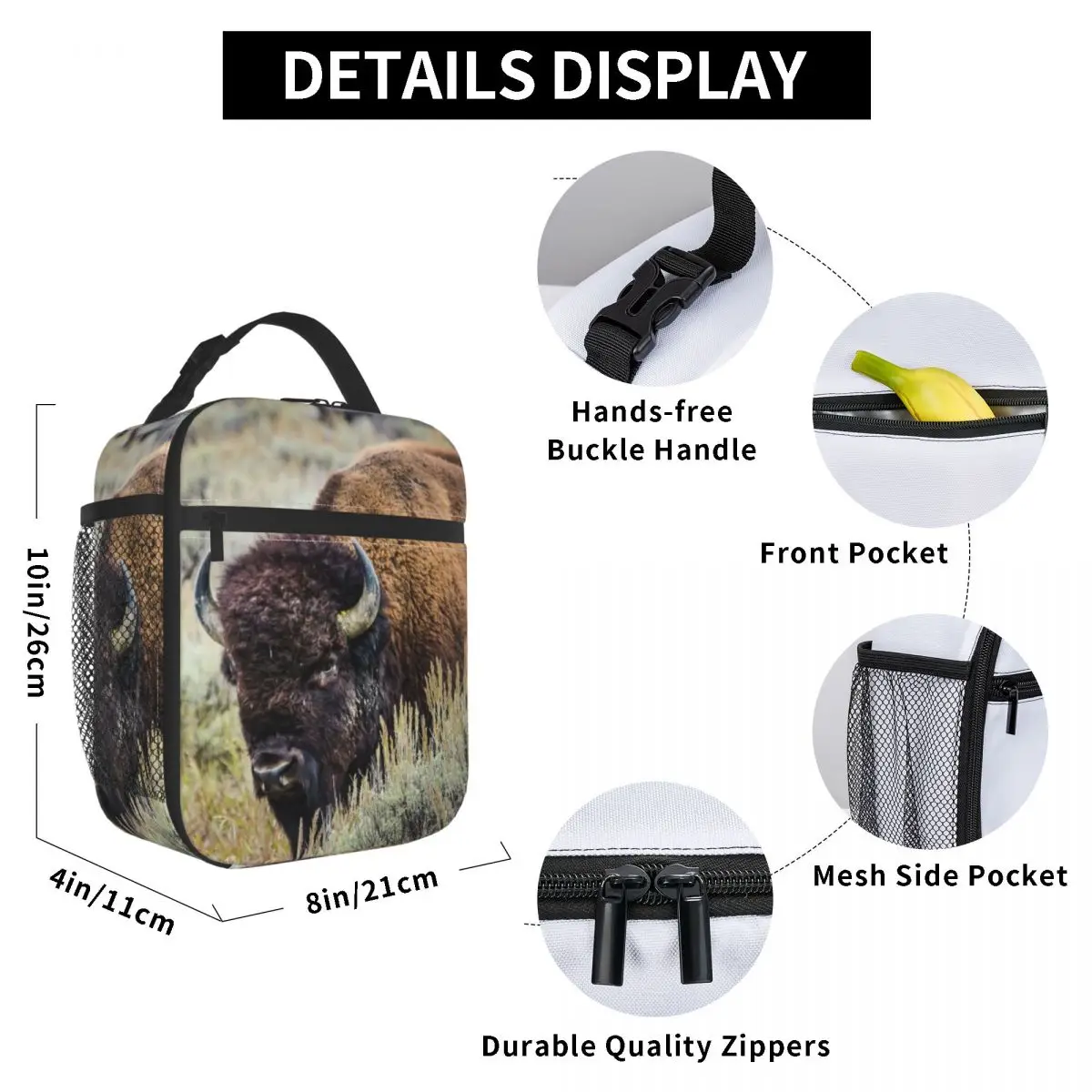 Animal Bisons Lunch Bag for Women Men Large Insulated Lunch Box with Water Bottle Holder and Pockets
Animal Bisons Lunch Bag for Women Men Large Insulated Lunch Box with Water Bottle Holder and Pockets