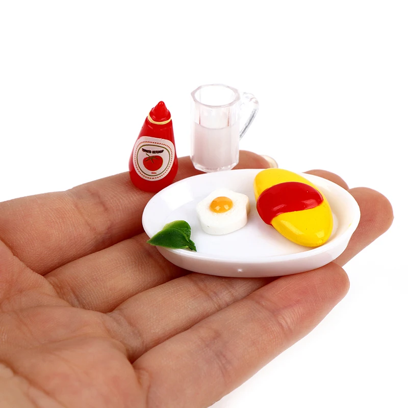 

1:12 миниатюрный кукольный домик для завтрака томатного соуса яйца молока хлеба ролевые кукла для еды кухонные аксессуары