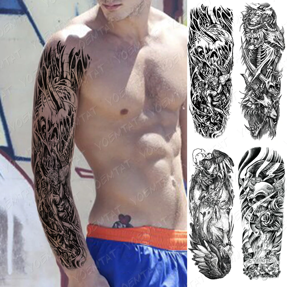 Waterproof Temporary Full Arm Tattoo Stickers Skull Cruel Animal Tiger Demon Flash Tattoos Man Body Art Fake Sleeve Tatto Female
Waterproof Temporary Full Arm Tattoo Stickers Skull Cruel Animal Tiger Demon Flash Tattoos Man Body Art Fake Sleeve Tatto Female