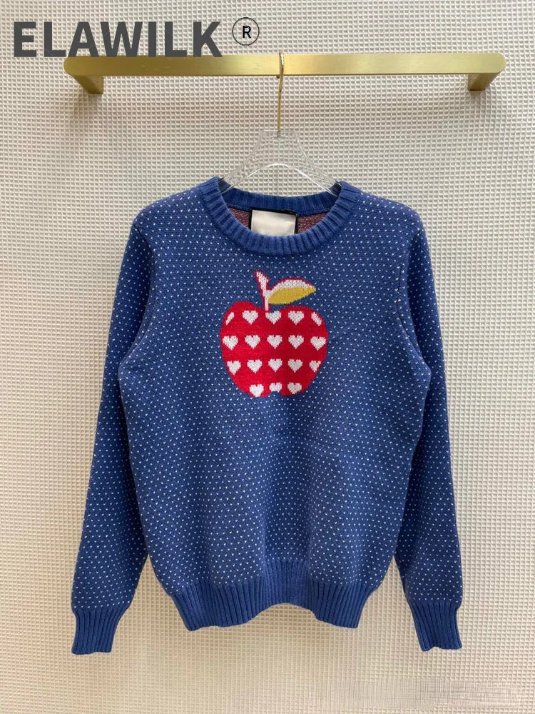 Luxury Blue Slim Wool Sweater Pullovers for Women 2021 Autumn New Fashion Sweet Long Sleeve O-neck Love Apple Polka Dot Sweaters
Luxury Blue Slim Wool Sweater Pullovers for Women 2021 Autumn New Fashion Sweet Long Sleeve O-neck Love Apple Polka Dot Sweaters