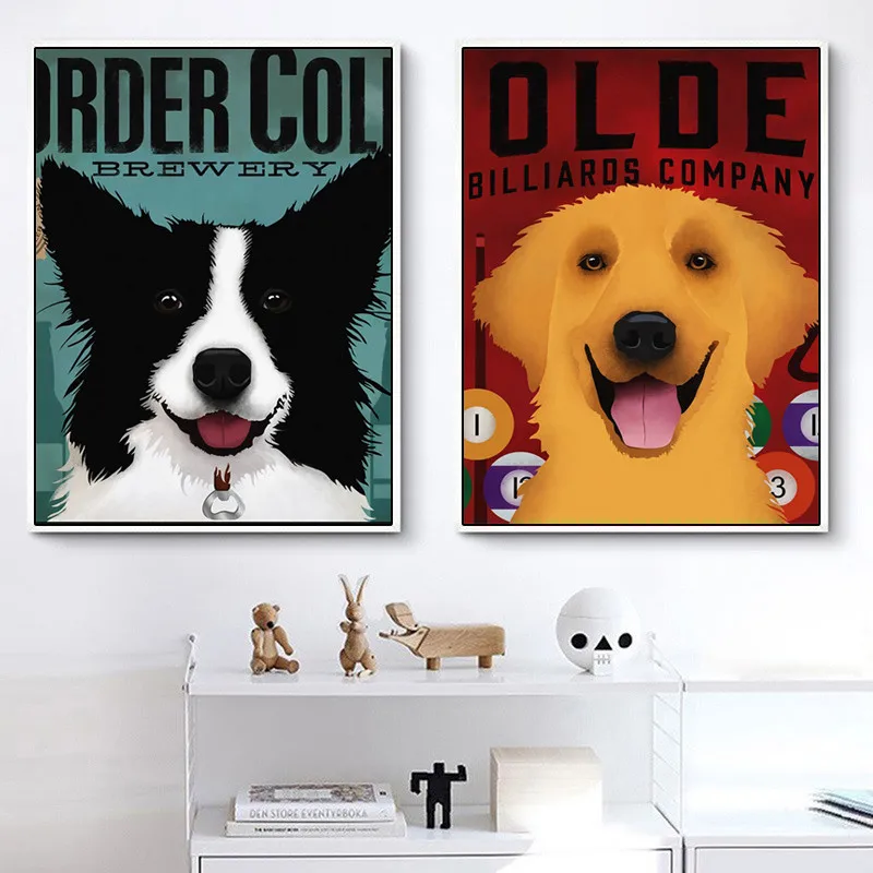 

Cute Abstract Border Collie Golden Retriever Dog Wall Painting Animal Canvas Print Poster Modern Home Decor Frameless Picture