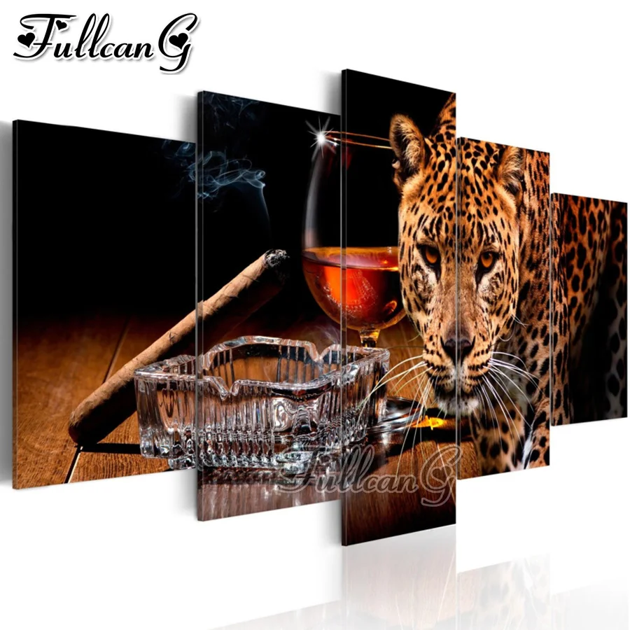FULLCANG 5 piece diy diamond painting leopard cigar full square/round drill animals mosaic embroidery sale needlework kit FC2291 
FULLCANG 5 piece diy diamond painting leopard cigar full square/round drill animals mosaic embroidery sale needlework kit FC2291