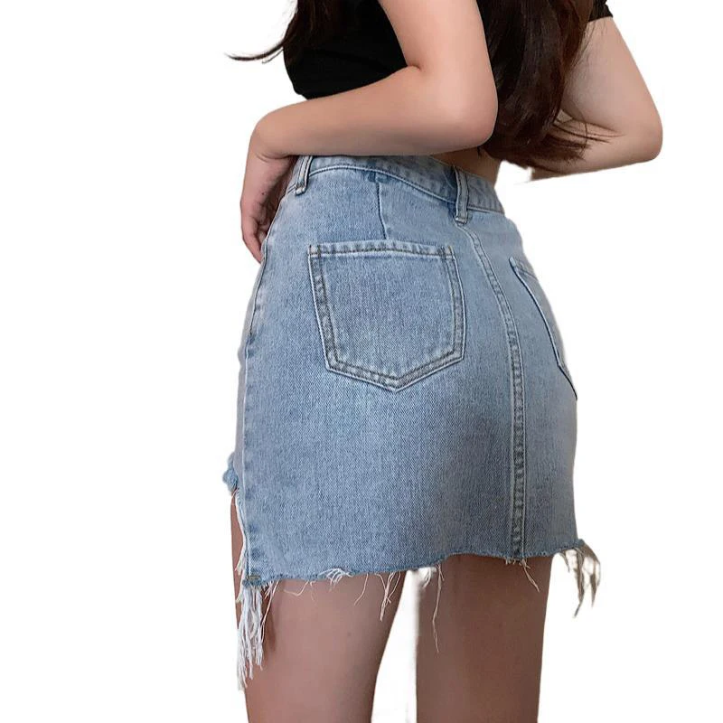 Irregular Hole Tassel Women's Denim Mini Skirt High Waist Buttocks Blue Female Short Skirts 2021 Summer Sexy Elegant Lady Bottom
Irregular Hole Tassel Women's Denim Mini Skirt High Waist Buttocks Blue Female Short Skirts 2021 Summer Sexy Elegant Lady Bottom