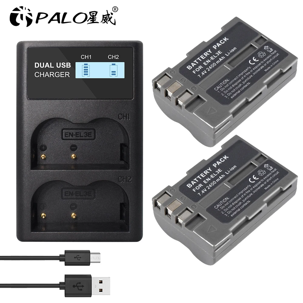 

Brand new 7.4V 2400mAh Li-ion EN-EL3E rechargeable battery + LCD dual USB charger for Nikon D50 D70 D80 D90 D100 D200 D300 D300S
