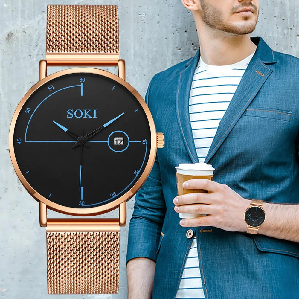 SOKI Fashion Men's Watch Top Brand Luxury Quartz Watch Men's Casual Ultra-thin Mesh Steel Band Calendar Watch Relogio Masculino
SOKI Fashion Men's Watch Top Brand Luxury Quartz Watch Men's Casual Ultra-thin Mesh Steel Band Calendar Watch Relogio Masculino