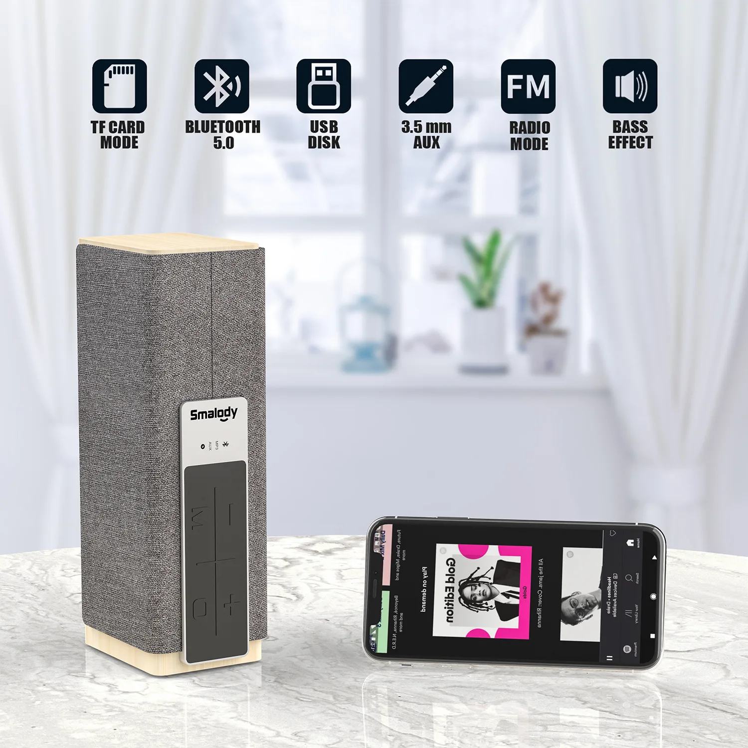 Smalody Wooden New Fabric Bluetooth Speaker Book Holder 20W High-Power Outdoor TWS Card Instert Sound Equipment for Cellphone 
Smalody Wooden New Fabric Bluetooth Speaker Book Holder 20W High-Power Outdoor TWS Card Instert Sound Equipment for Cellphone