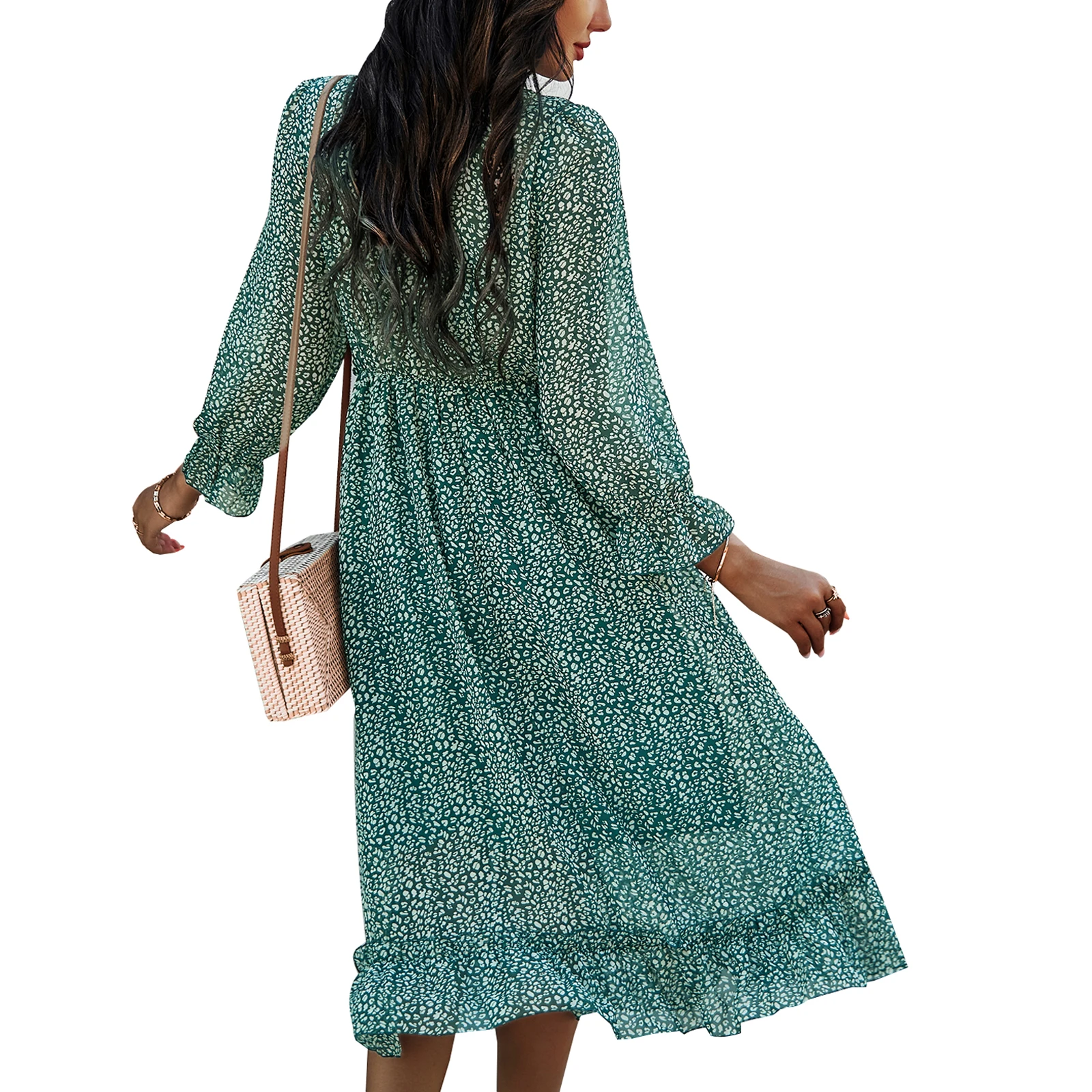 Women Fashion V-neck Print Dress Ladies Female Stylish Three Quarter Sleeve Dress for Party
Women Fashion V-neck Print Dress Ladies Female Stylish Three Quarter Sleeve Dress for Party