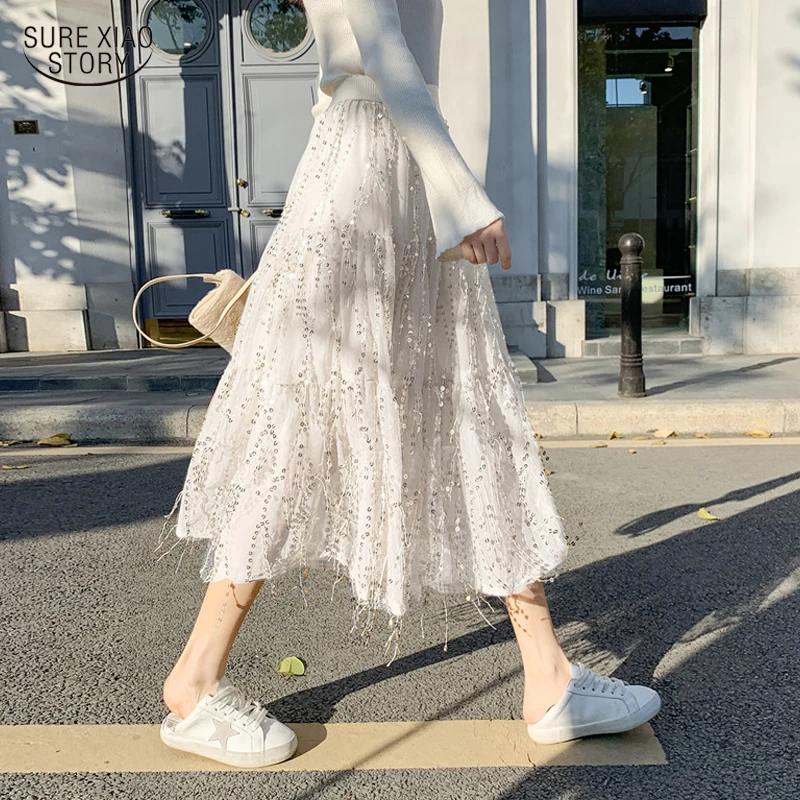 Spring High Waist A-line Mesh Skirts Fashion Casual Medium Long Sequin Skirt Vintage Sweet Slim Tassel Skirt Women Elegant 18387
Spring High Waist A-line Mesh Skirts Fashion Casual Medium Long Sequin Skirt Vintage Sweet Slim Tassel Skirt Women Elegant 18387