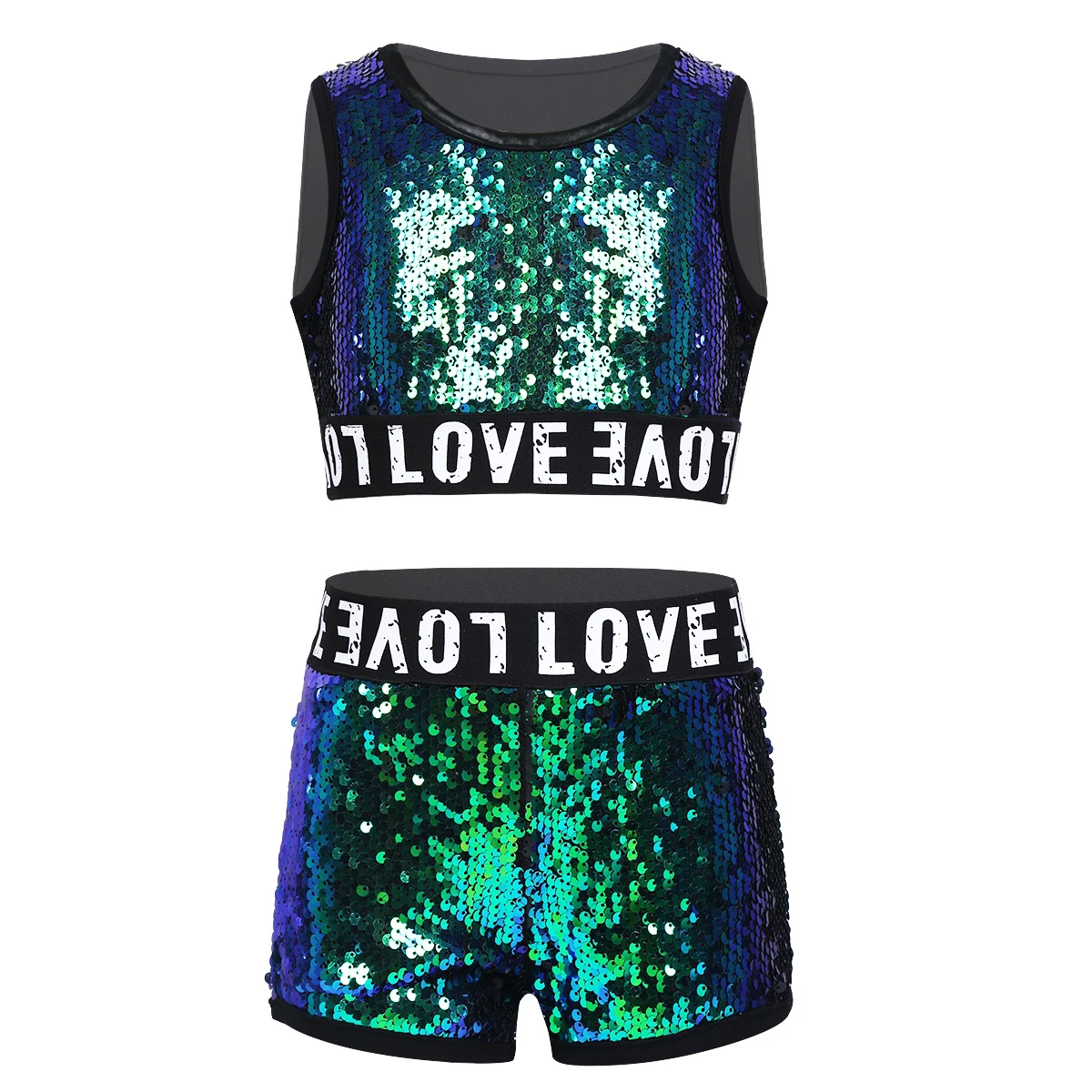 Summer Outfits Kids Girls Hip-hop Jazz Performance Costumes Dancing Clothes Shiny Sequins Sleeveless Crop Top with Shorts Set
Summer Outfits Kids Girls Hip-hop Jazz Performance Costumes Dancing Clothes Shiny Sequins Sleeveless Crop Top with Shorts Set