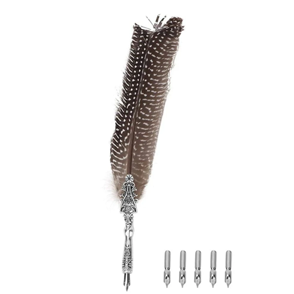 Feather Pen Set Quill Dip Pen Calligraphy Feather Pen with 5 Replacement Nibs Classical Vintage Feather Dip Pen for Home Decor 
Feather Pen Set Quill Dip Pen Calligraphy Feather Pen with 5 Replacement Nibs Classical Vintage Feather Dip Pen for Home Decor