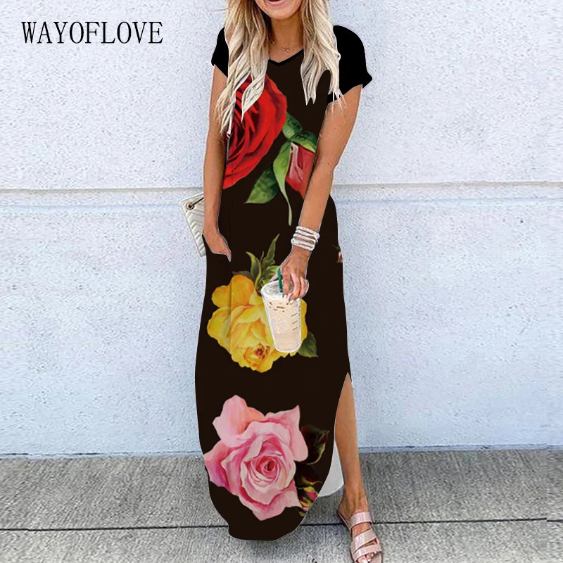 WAYOFLOVE 3D Rose Print Short Sleeve Black Dress 2021 Summer Beach Casual Sexy Split Dresses Woman Elegant Girl Long Dress Women
WAYOFLOVE 3D Rose Print Short Sleeve Black Dress 2021 Summer Beach Casual Sexy Split Dresses Woman Elegant Girl Long Dress Women
