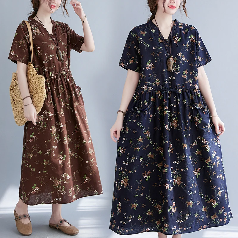 Floral Cotton Linen Loose Dress 2022 New Summer Vintage Indie Folk Robe Femme V-Neck Short Sleeve Pockets Lace Women Dresses
Floral Cotton Linen Loose Dress 2022 New Summer Vintage Indie Folk Robe Femme V-Neck Short Sleeve Pockets Lace Women Dresses