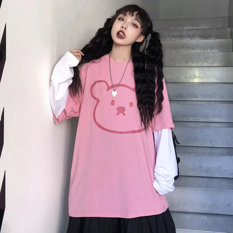Harajuku Women T-Shirts 2021 Spring Cute Cartoon Bear Top Female Fashion Patchwork Long Sleeve Clothes MINGLIUSILI Pink T Shirts
Harajuku Women T-Shirts 2021 Spring Cute Cartoon Bear Top Female Fashion Patchwork Long Sleeve Clothes MINGLIUSILI Pink T Shirts