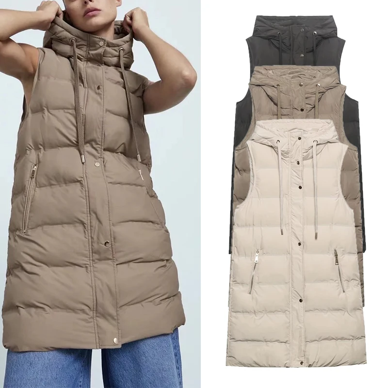 Женская куртка с капюшоном ZA, однотонная безрукавка с карманами, на молнии, элегантная теплая верхняя одежда, осень-зима 2021
Женская куртка с капюшоном ZA, однотонная безрукавка с карманами, на молнии, элегантная теплая верхняя одежда, осень-зима 2021