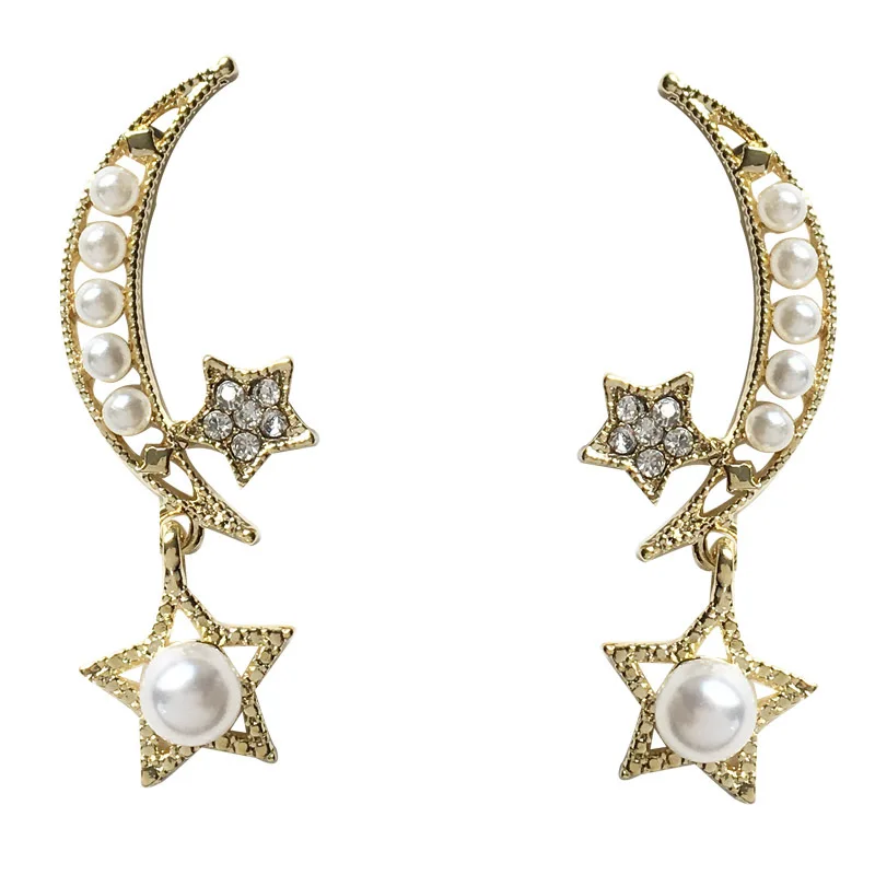 New Fashion Jewelry Romantic Pearl Earring Golden Plated Moon Star Earrings For Women Jewelry Gift
New Fashion Jewelry Romantic Pearl Earring Golden Plated Moon Star Earrings For Women Jewelry Gift
