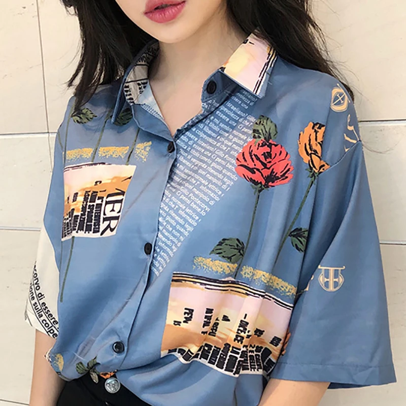 2020 Summer Women Tops and Blouses Retro Chiffon Rose Print Slim Short Sleeve Lapel Single Buckle Blusas
2020 Summer Women Tops and Blouses Retro Chiffon Rose Print Slim Short Sleeve Lapel Single Buckle Blusas