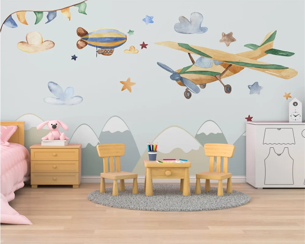 beibehang Custom modern European minimalist hand painted creative airplane balloon children's room background wallpaper
beibehang Custom modern European minimalist hand painted creative airplane balloon children's room background wallpaper