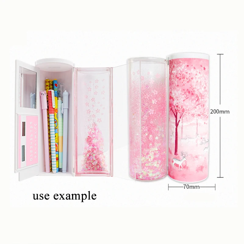 NewmeBox Pencil Case Kawaii Pencil Cases Quicksand Estuche Escolar Sequins Stationery With Calculator School Supplies Pencil Box