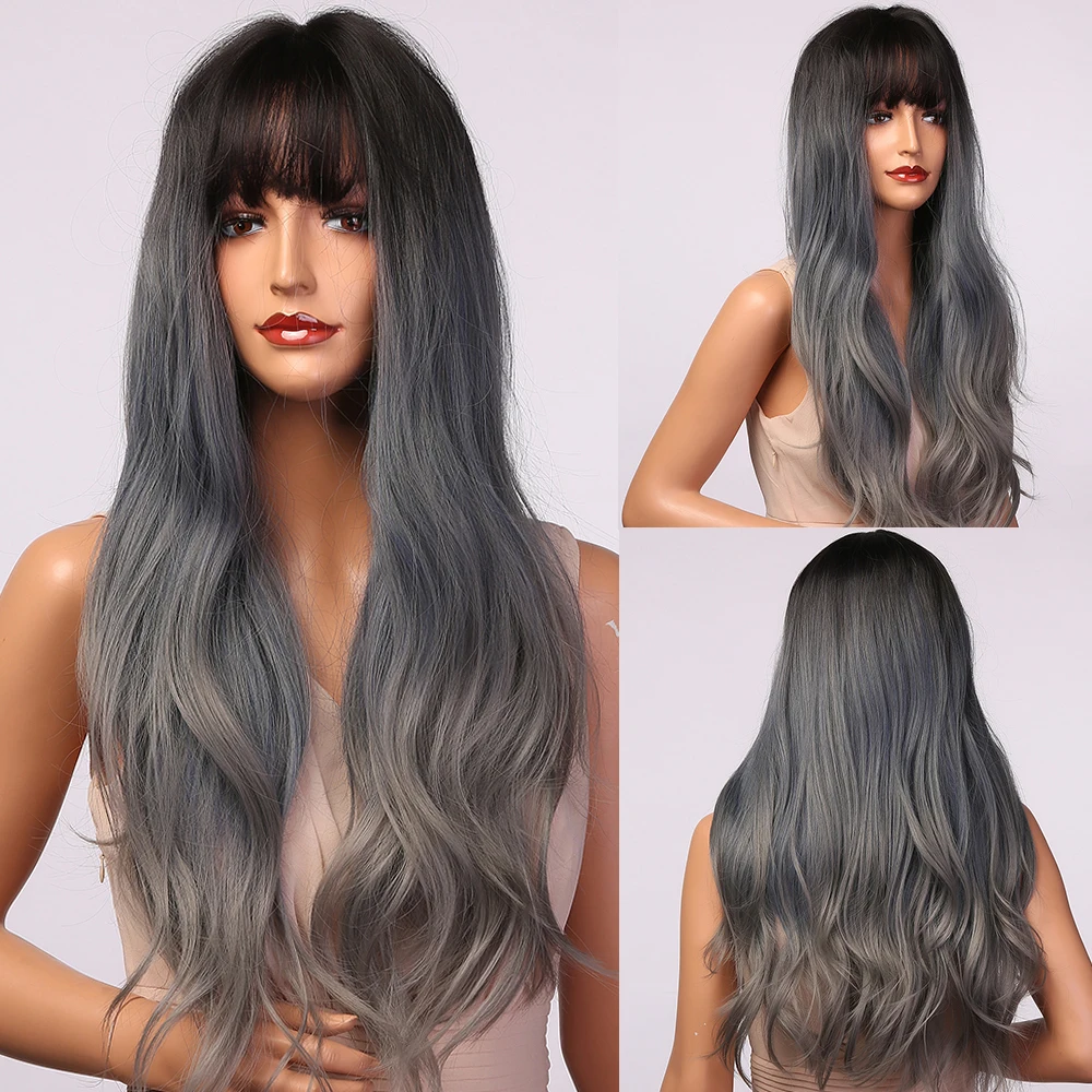 HENRY MARGU Long Wavy Synthetic Wigs With Bangs Ombre Grey Blue to Black Wigs for Women Natural Daily Hair Wigs Heat Resistant
HENRY MARGU Long Wavy Synthetic Wigs With Bangs Ombre Grey Blue to Black Wigs for Women Natural Daily Hair Wigs Heat Resistant