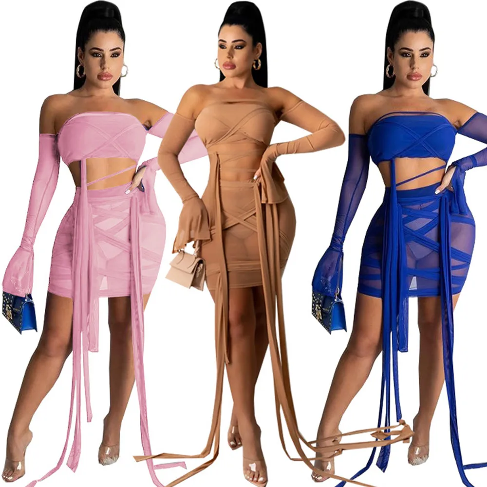 Ribbons Mesh See Through Bodycon Two Piece Club Dress Set Women Sexy Clubwear Flare Sleeve Crop Top+sheath Mini Skirt Fashion
Ribbons Mesh See Through Bodycon Two Piece Club Dress Set Women Sexy Clubwear Flare Sleeve Crop Top+sheath Mini Skirt Fashion