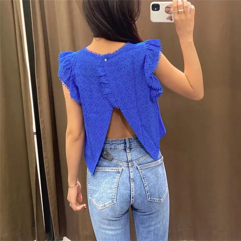 fashion blouse women's hollow out blue top 2021 women's brief paragraph coat women's falbala sleeveless backless summer shirts
fashion blouse women's hollow out blue top 2021 women's brief paragraph coat women's falbala sleeveless backless summer shirts