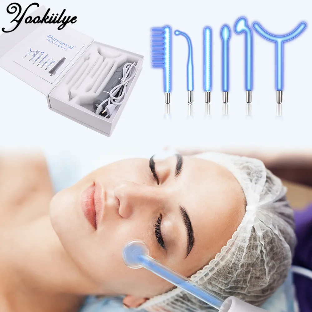 

6 In 1High Frequency Skin Therapy Machine Electrotherapy Ozone Skin Beauty Device Anti Acne Wrinkle Hair Care Neon+Argon Wands