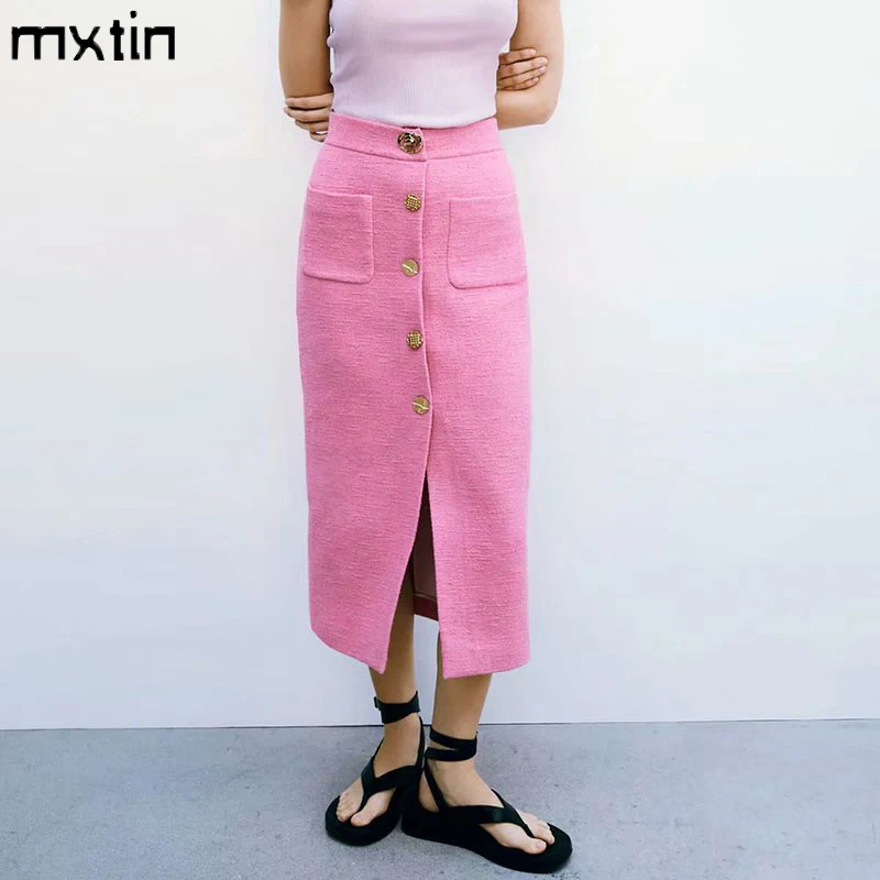 Vintage Pink Tweed Single Breasted Midi Skirt Women 2021 Pocket Streetwear Ladies Skirts Office Lady A Line Faldas Vestido Mujer 
Vintage Pink Tweed Single Breasted Midi Skirt Women 2021 Pocket Streetwear Ladies Skirts Office Lady A Line Faldas Vestido Mujer