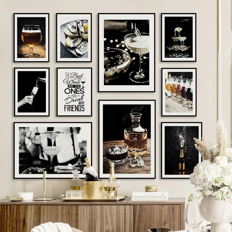 Whiskey Champagne Cocktail Oysters Wall Art Canvas Painting Nordic Posters And Prints Black White Wall Pictures For Bar Decor
Whiskey Champagne Cocktail Oysters Wall Art Canvas Painting Nordic Posters And Prints Black White Wall Pictures For Bar Decor