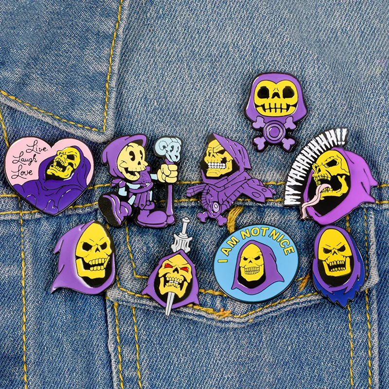 Classic Cartoon Kids Jewlery Skeletor purple hood Enamel Pin Masters of the Universe Badge Brooch Bag Clothes Lapel pin
Classic Cartoon Kids Jewlery Skeletor purple hood Enamel Pin Masters of the Universe Badge Brooch Bag Clothes Lapel pin