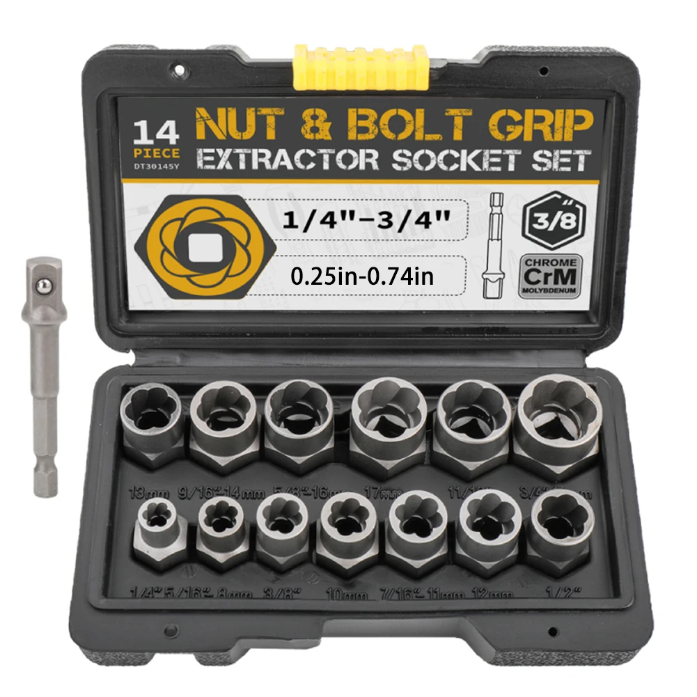 14Pcs Impact Damaged Bolt Nut Screw Remover Extractor Socket Tool Kit Removal Set Bolt Nut Screw Removal Socket Wrench
14Pcs Impact Damaged Bolt Nut Screw Remover Extractor Socket Tool Kit Removal Set Bolt Nut Screw Removal Socket Wrench
