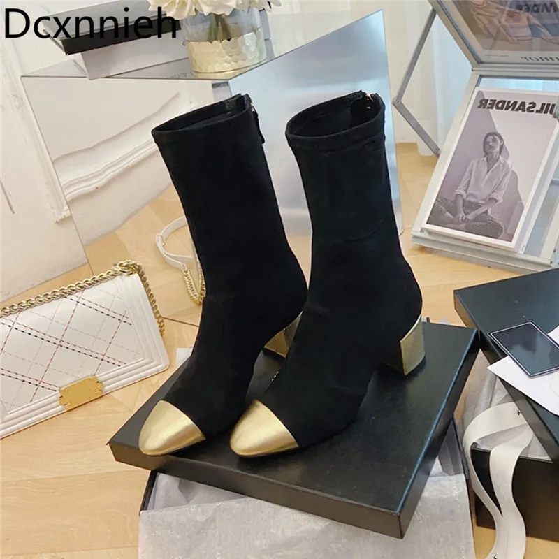 Gold Autumn New Fashion Thick Heel Zipper Boots Women Round Toe Genuine Leather Ankle Boots Female High Heel Short Boots 2021
Gold Autumn New Fashion Thick Heel Zipper Boots Women Round Toe Genuine Leather Ankle Boots Female High Heel Short Boots 2021
