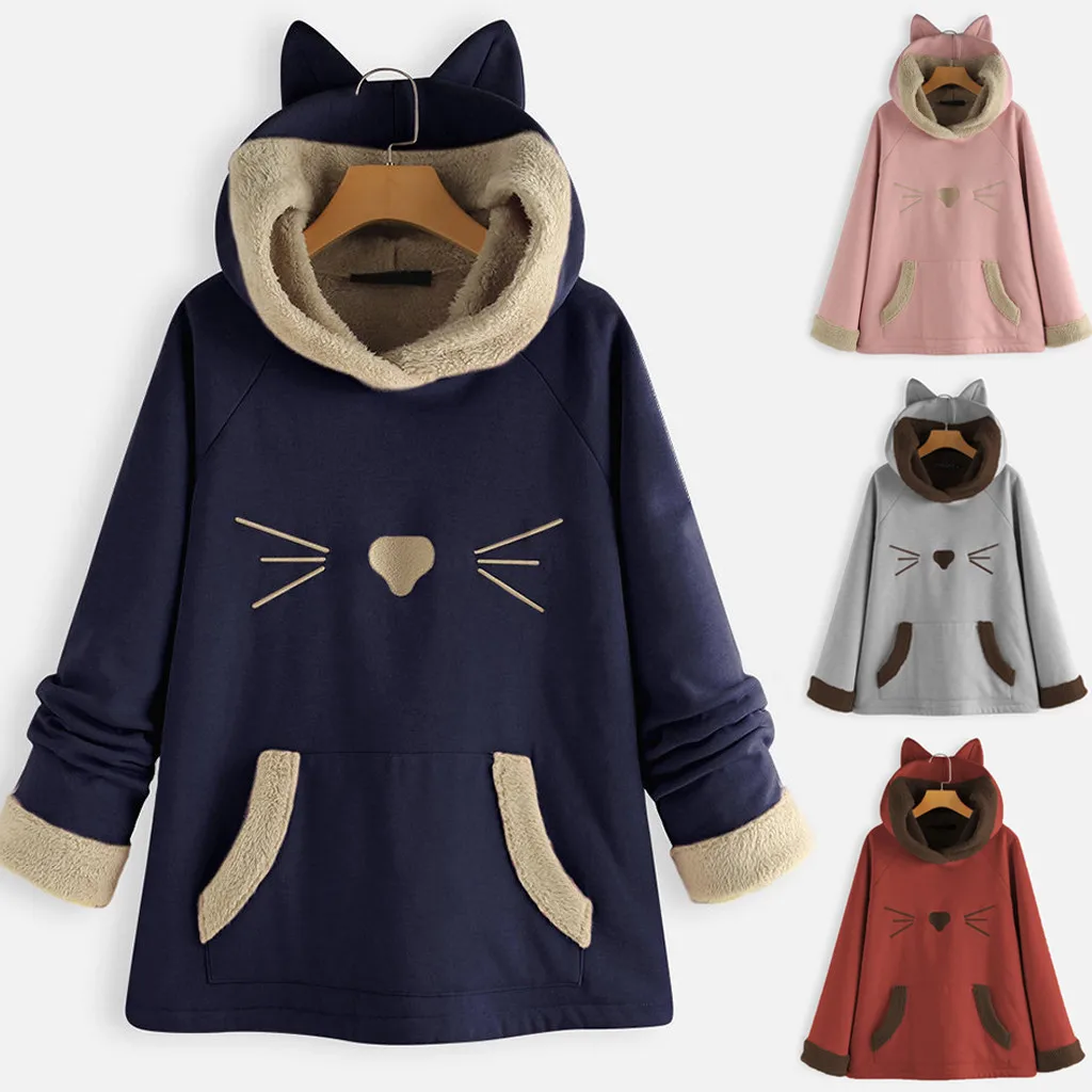 Hoodies Sweatshirts Women Casual Ears Hooded Fleece Patchwork Cartoon Print Pocket Hoodie Top Blouse#2019
Hoodies Sweatshirts Women Casual Ears Hooded Fleece Patchwork Cartoon Print Pocket Hoodie Top Blouse#2019