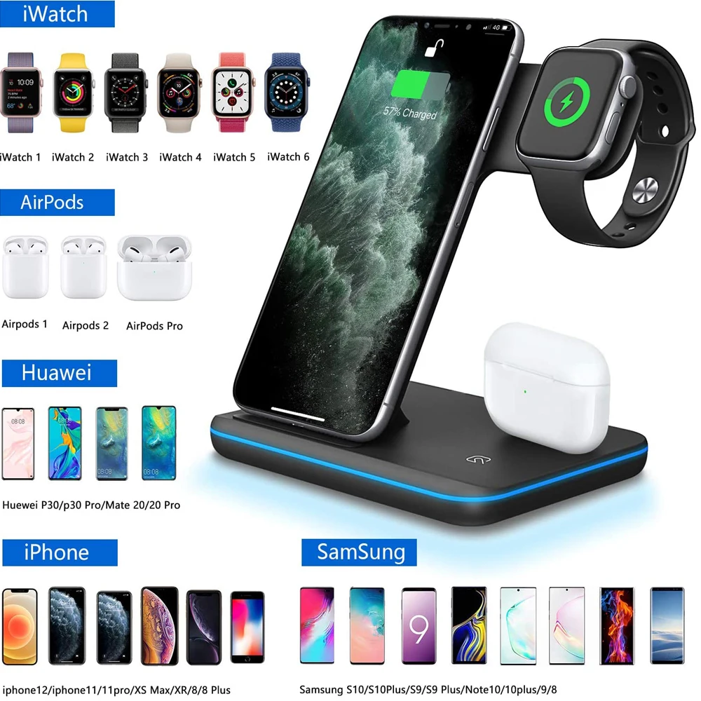 Wireless Chargers Stand Qi Fast Charging Dock Station For 12 11 Apple Watch iWatch AirPods Pro 3 in 1 Charger Phone Holder
Wireless Chargers Stand Qi Fast Charging Dock Station For 12 11 Apple Watch iWatch AirPods Pro 3 in 1 Charger Phone Holder