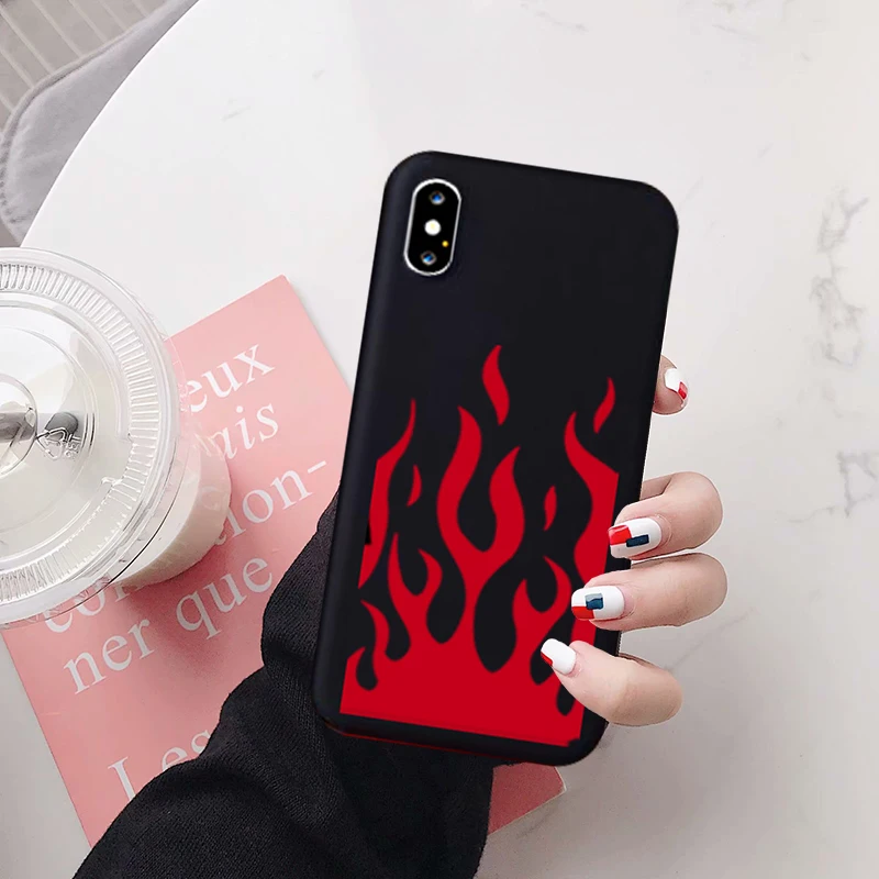 JAMULAR Fashion Flame Pattern Phone Case For iPhone 13 Pro Max X XS 11 12 XR 7 8 6Plus SE20 Black Soft Silicone Back Cover Capa | Мобильные