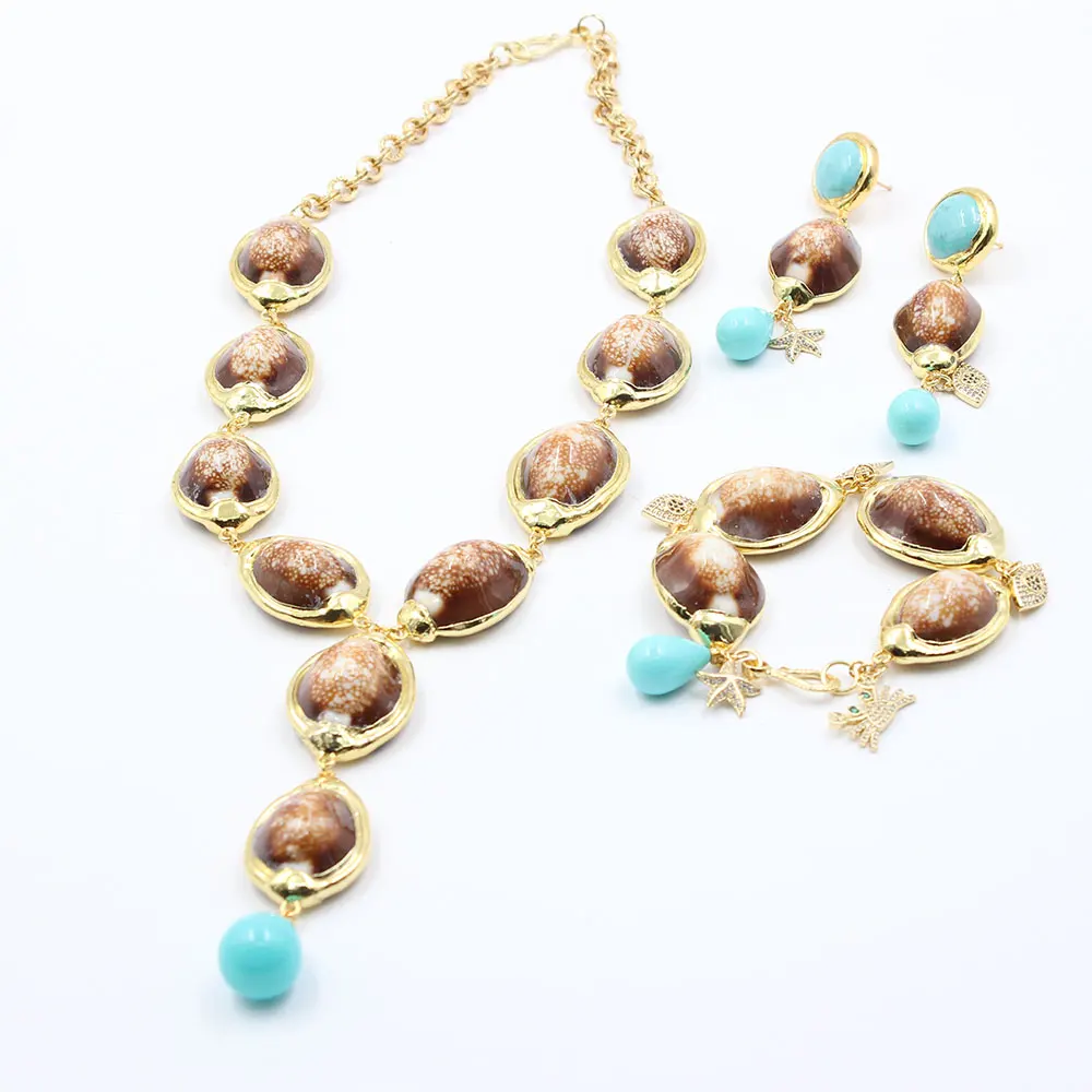 GG Jewelry Yellow Sea Shell Pearl Necklace Turquoise Blue Shell Pendant CZ Charms Bracelet Earrings Sets Handmade For Women
GG Jewelry Yellow Sea Shell Pearl Necklace Turquoise Blue Shell Pendant CZ Charms Bracelet Earrings Sets Handmade For Women