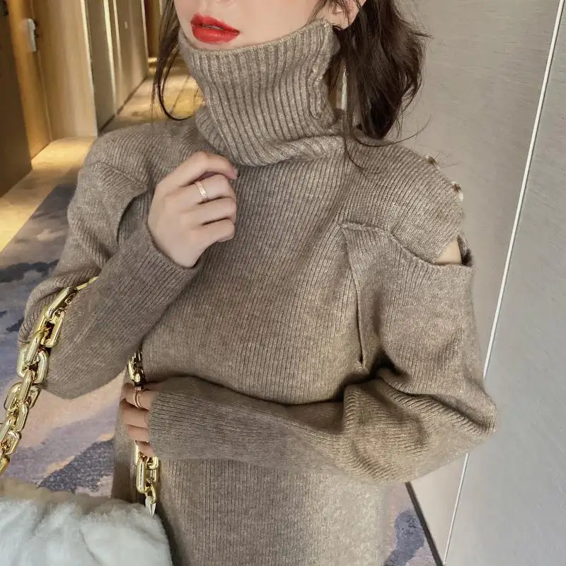 2020 Fashion Turtleneck Long Sleeve Off Shoulder Slim Sweater Sweter Women with Button Mid-length Sexy Knitted Sweaters Pullover
2020 Fashion Turtleneck Long Sleeve Off Shoulder Slim Sweater Sweter Women with Button Mid-length Sexy Knitted Sweaters Pullover
