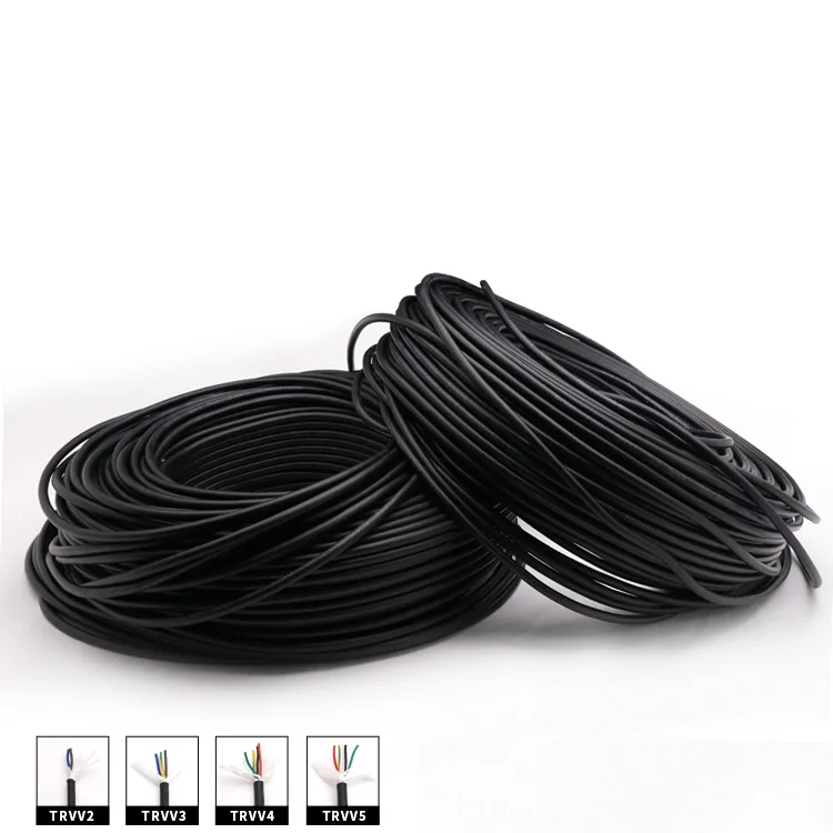 Square 1.5mm TRVV Cable Flexible PVC Shielded Copper Conductor Pins 2 3 4 5 Cores Towline Bend Resistant Drag Chain Power Wire