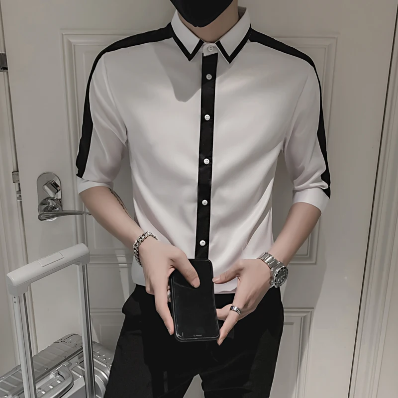 Black/White Fashion Contrasting Colors Half Sleeve Shirts Men Clothing 2022 Spring Summer Slim Fit Casual Club Tuxedo Dress 3XL
Black/White Fashion Contrasting Colors Half Sleeve Shirts Men Clothing 2022 Spring Summer Slim Fit Casual Club Tuxedo Dress 3XL