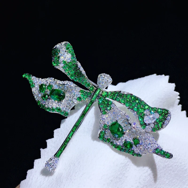 

70x50mm High Quality Red/Blue/Green Cubic Zirconia micro pave dragonfly Brooch Pin