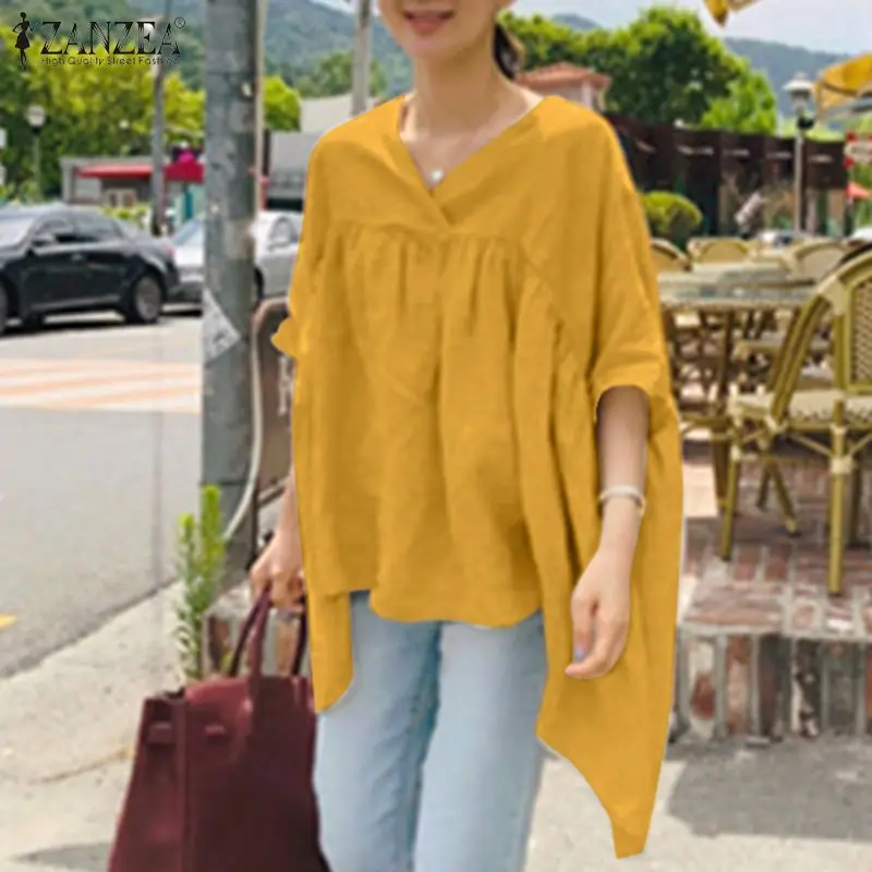 2021 Summer Vintage Blouse Women ZANZEA Cotton Linen Pleated Tops Casual Solid Loose Tunic Ladies Short Sleeve Blusa
2021 Summer Vintage Blouse Women ZANZEA Cotton Linen Pleated Tops Casual Solid Loose Tunic Ladies Short Sleeve Blusa