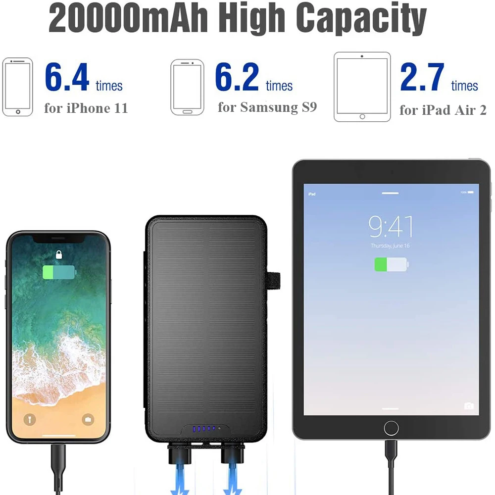 Folding Solar Power Bank 20000mAh Waterproof Portable 2.1A Fast Charging Poverbank Solar Panel Charger Powerbank for Smartphones 
Folding Solar Power Bank 20000mAh Waterproof Portable 2.1A Fast Charging Poverbank Solar Panel Charger Powerbank for Smartphones