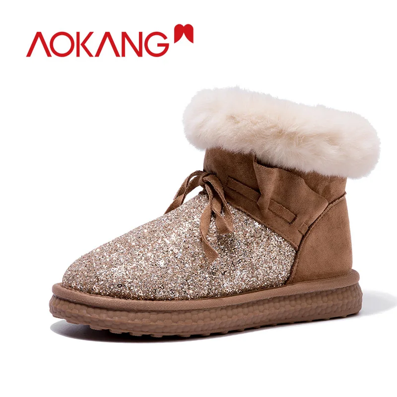 AOKANG/брендовые зимние женские ботинки Новое поступление 2019 года теплые плюшевые