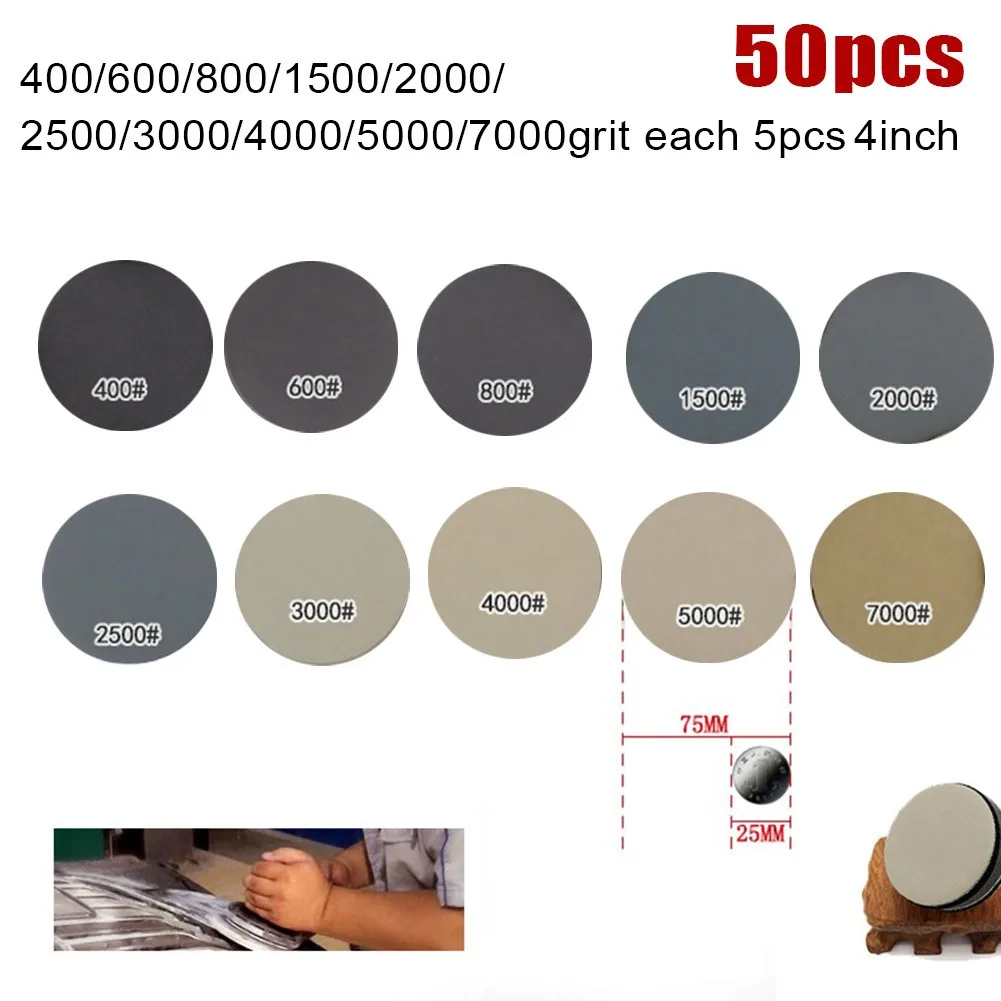 50pcs 4In Wet Dry Sandpaper Silicon Carbide Hook Loop Round Sanding Discs Abrasive Pads 400-7000grit Abrasive Tool Parts
50pcs 4In Wet Dry Sandpaper Silicon Carbide Hook Loop Round Sanding Discs Abrasive Pads 400-7000grit Abrasive Tool Parts