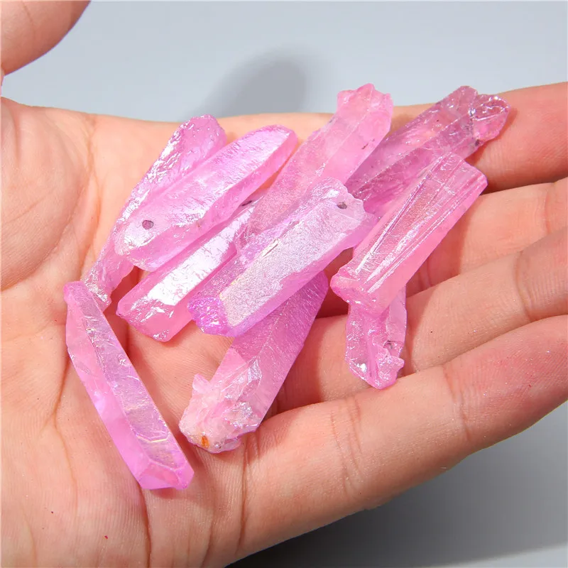 10 шт. розовые натуральные кристаллы druzy Кварцевая палочка ожерелье подвески