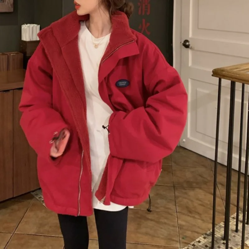 Lamb Wool Double-sided Cotton Jacket Warm Loose Winter Medium Long Thickened Stand Collar Cotton Jacket Women Rac 
Lamb Wool Double-sided Cotton Jacket Warm Loose Winter Medium Long Thickened Stand Collar Cotton Jacket Women Rac