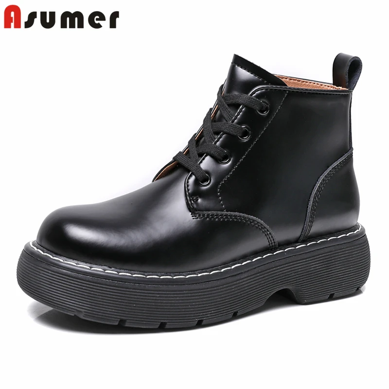 ASUMER 2021 New Real Leather Ankle Boots Lace Up Platform Boots Fashion Round Toe Thick Sole Autumn Shoes Size 35-40
ASUMER 2021 New Real Leather Ankle Boots Lace Up Platform Boots Fashion Round Toe Thick Sole Autumn Shoes Size 35-40