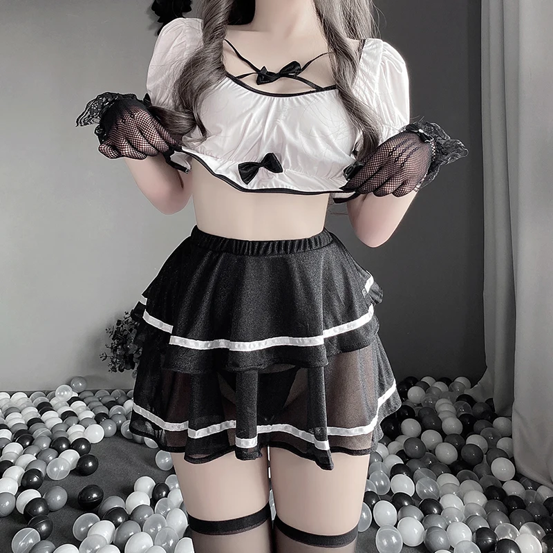 Lace Backless Women Schoolgirl Uniform Bandage Hollow Out Sexy Black White Perspective High Waist Skirt Bow Exotic Costumes New
Lace Backless Women Schoolgirl Uniform Bandage Hollow Out Sexy Black White Perspective High Waist Skirt Bow Exotic Costumes New